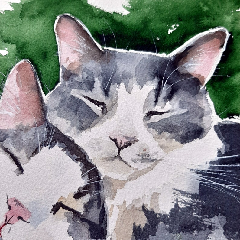 Cat Art Handmade Watercolor Custom Pet Portrait Cat Paintings Pet Portraits Brothers Cat Mom gift For Catlovers Original Cat Painting