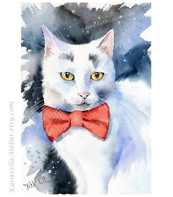 絵画 アート 猫 水彩画 白猫 art art ミニ画 誕生日プレゼント 猫の絵 白猫の絵画、手作り水彩画、猫の絵画、猫のアートワーク、白猫の