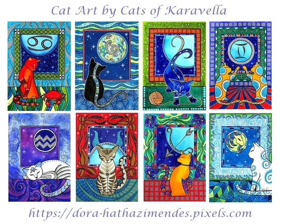 Original Taurus Cat Zodiac Painting: Handmade Watercolor Art - Etsy