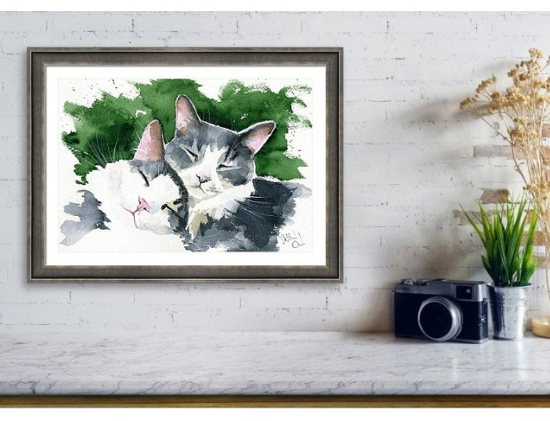 Cat Art Handmade Watercolor Custom Pet Portrait Cat Paintings Pet Portraits Brothers Cat Mom gift For Catlovers Original Cat Painting