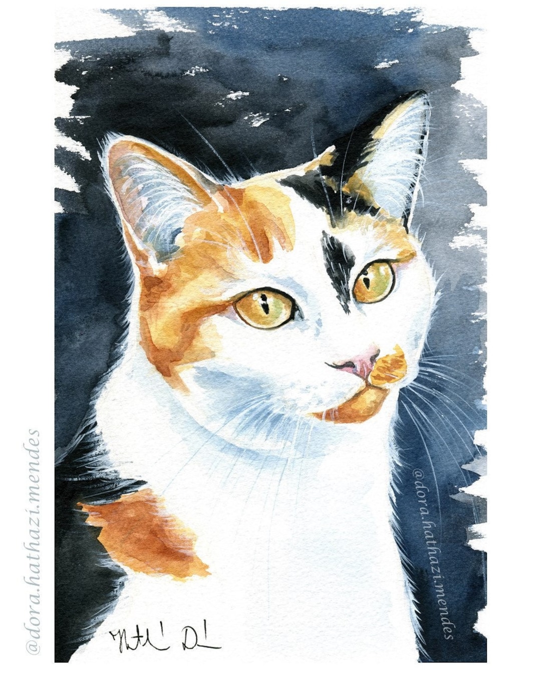 オリジナル三毛猫水彩画：手作りのペットアート作品 - Etsy 日本