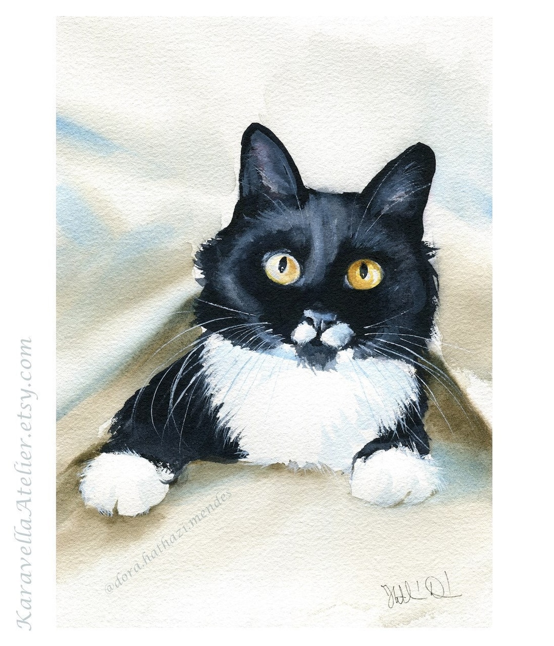 Original Tuxedo Cat Cainting Handmade Watercolor Peekaboo - Etsy