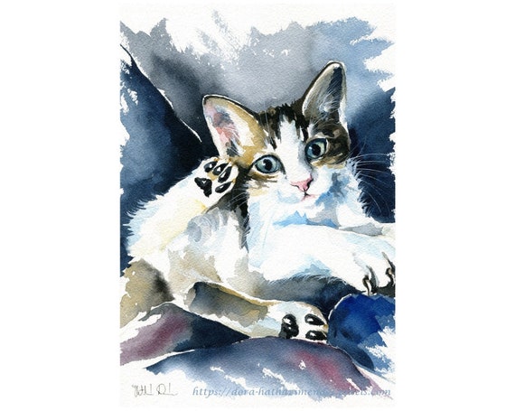 オリジナル三毛猫の水彩画：手作りの猫アート - Etsy 日本