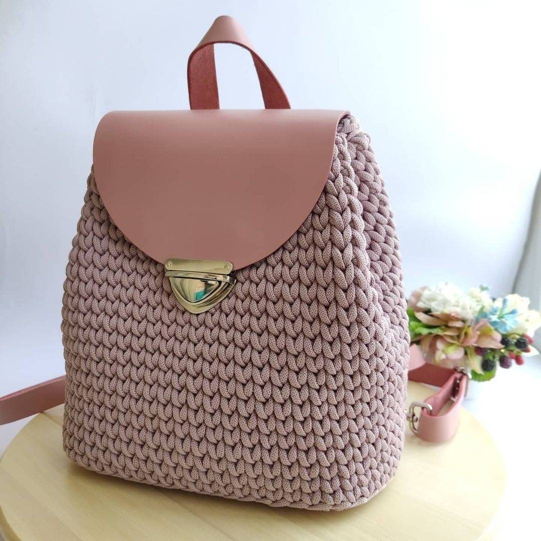 Knitted backpack with leather elements Etsy