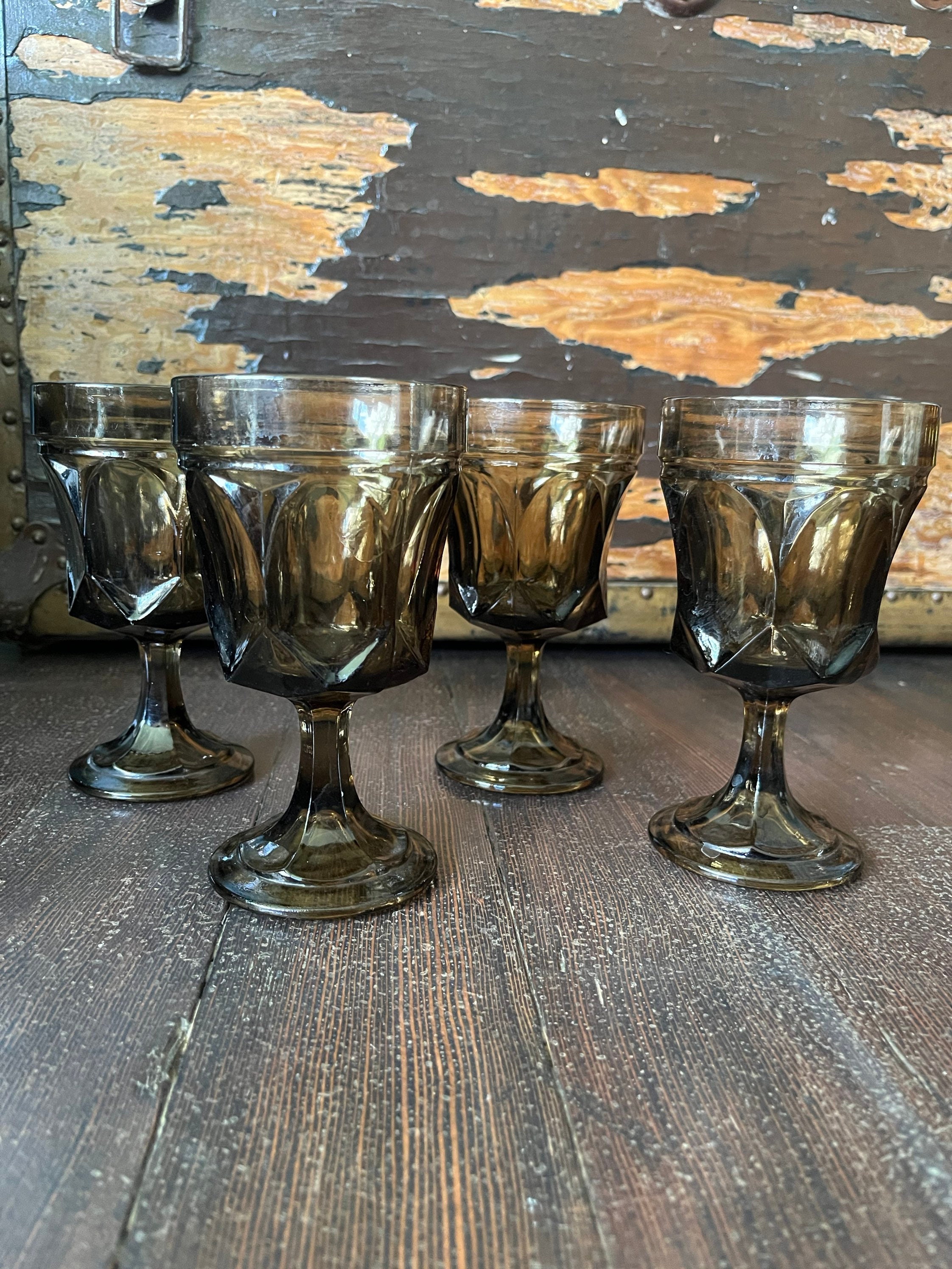 4 Vintage Black Glass Drinking Glasses Etsy