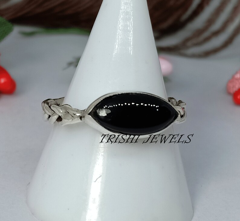 Black Onyx Marquise Shape Gemstone Ring Black Onyx Ring Silver Ring Rings For Women Onyx Jewelry Gift For Her 925 Sterling Silver