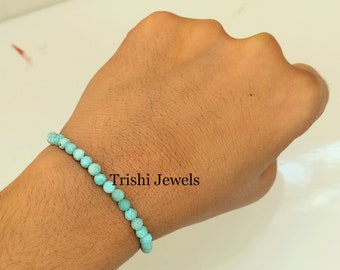 Larimar Beaded Gemstone Bracelet, Skinny Dainty Bracelet, Summer Beach Womens Jewelry, March Birthstone Bracelet, Valentine Gift for Her