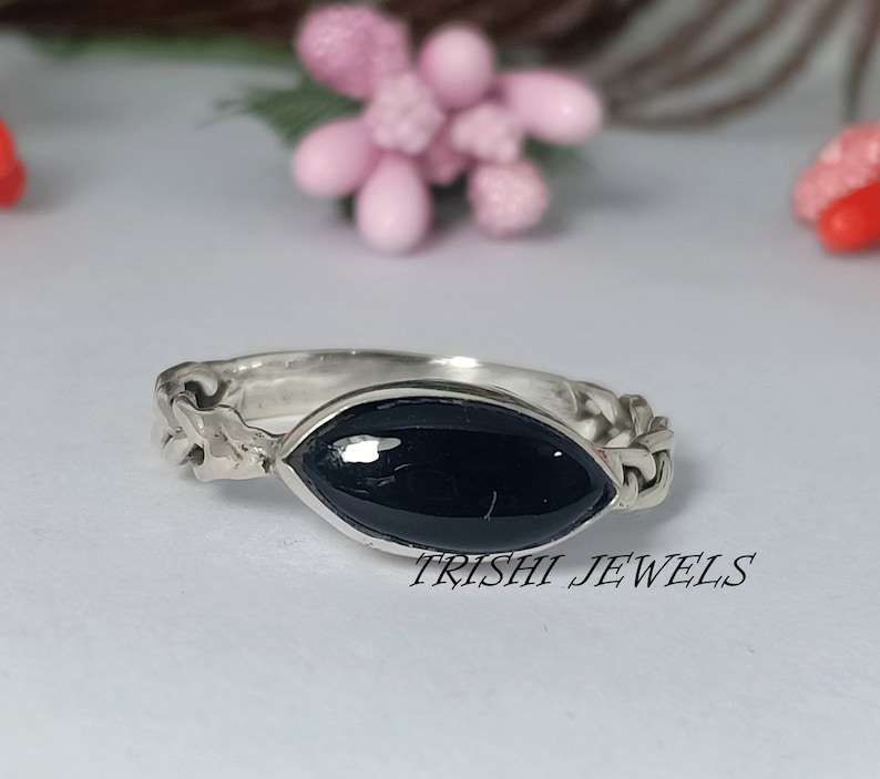 Black Onyx Marquise Shape Gemstone Ring Black Onyx Ring Silver Ring Rings For Women Onyx Jewelry Gift For Her 925 Sterling Silver