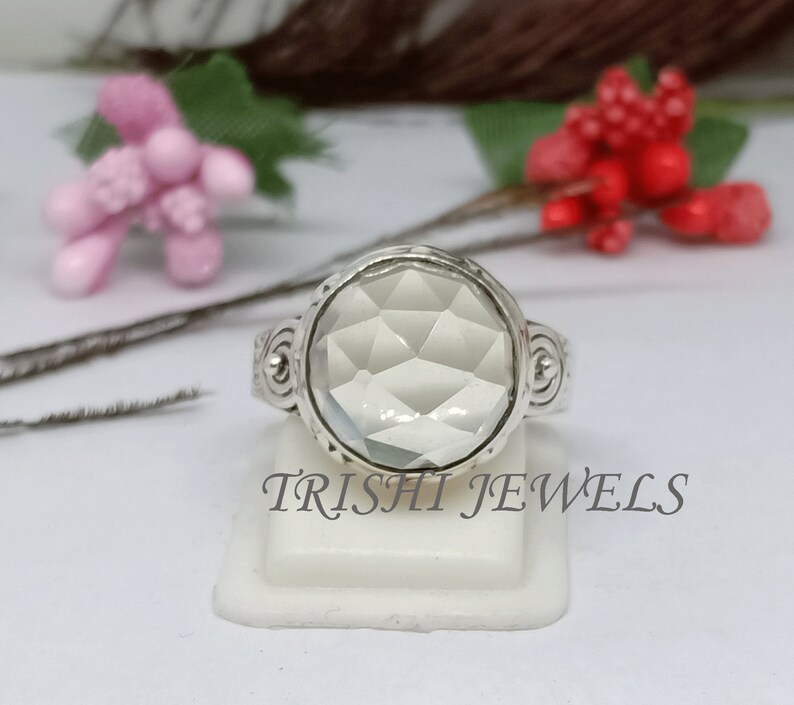 Rock Crystal Ring Sterling Silver Ring Round Crystal Ring Gemstone Ring Handmade Ring Promise Ring Crystal Gemstone Ring Valentine Sale