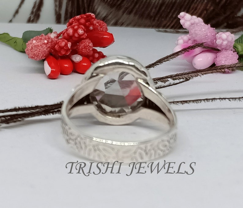 Rock Crystal Ring Sterling Silver Ring Round Crystal Ring Gemstone Ring Handmade Ring Promise Ring Crystal Gemstone Ring Valentine Sale