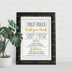 Toilet Rules Print | 5 colour choices | Bathroom Quote | Bathroom Sign | Bathroom Print | Wall Art | Bathroom Slogan | Toilet Rules - 5