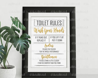 Toilet Rules Print | 5 colour choices | Bathroom Quote | Bathroom Sign | Bathroom Print | Wall Art | Bathroom Slogan | Toilet Rules - 5