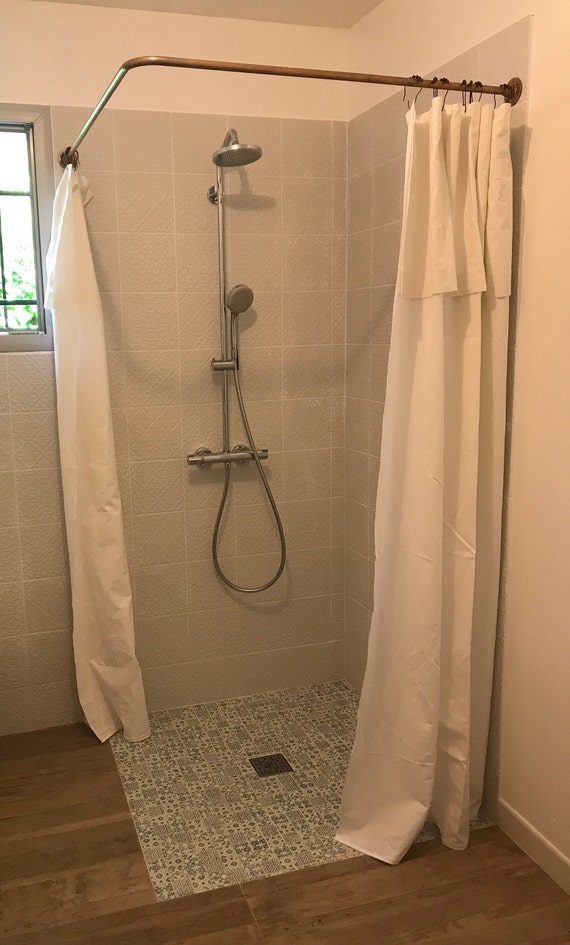 Asta Tenda Doccia Angolare Regolabile - Acciaio Inox, 62-94x141-174cm, Con Anelli - Foto 10