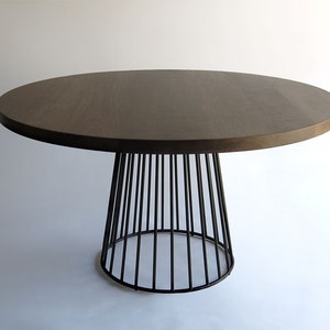 Round Dining Table, Steel Legs, Solid Oak Wood