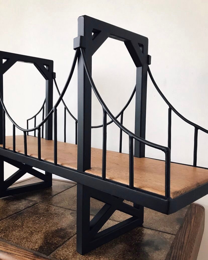 Steel shelf bridge shelf natural wood floating shelf Etsy