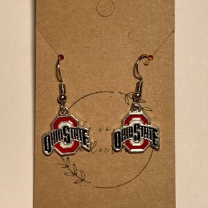 Silver Toned Enamel Ohio State University Buckeye Dangle Dangly Earrings Football Basketball OSU