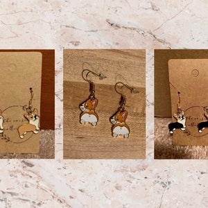 Gold Toned Corgi Dog Puppy Corgi Butt Bottom Enamel Earrings Jewelry