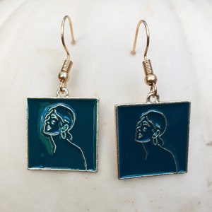 Artsy blue face earrings, face jewelry, art jewelry, painting, drawing, art