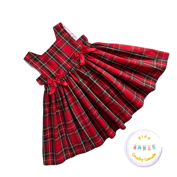 Royal Stewart Tartan Christmas Dress, Baby, Toddler, Girls Red Plaid Christmas Dress.