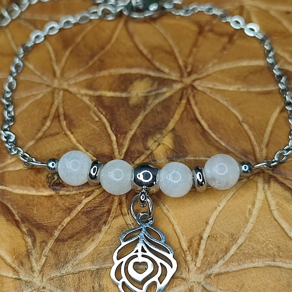 Bracelet Chaîne - Pierre de Lune - Plume de Paon - Acier inoxydable