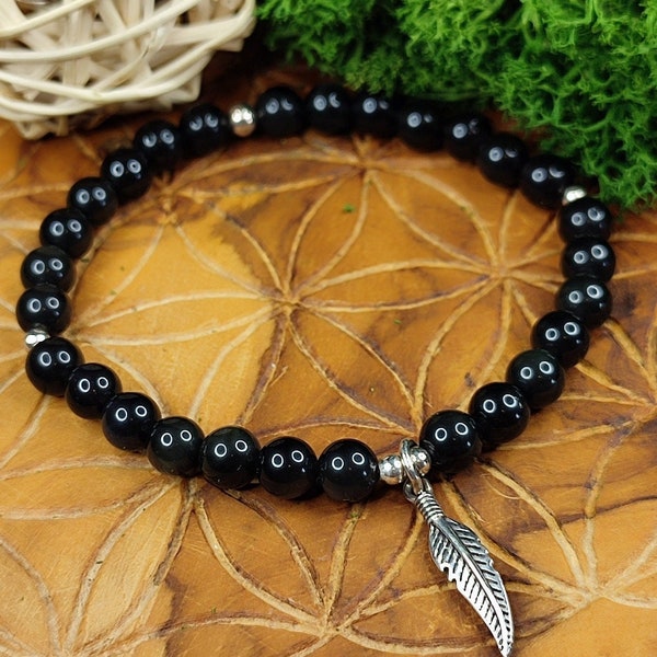 Bracelet Plume - Obsidienne Œil Céleste - Argent S925