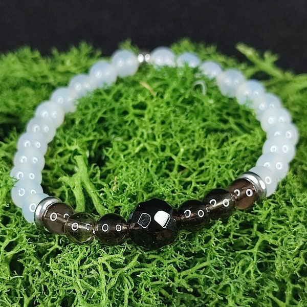 Bracelet Quartz Fumé & Agate blanche