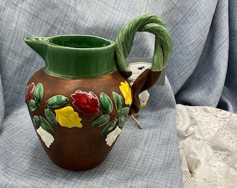 Vintage hand painted vase jug pitcher marked and signed Maxine