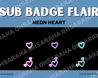 Neon Twitch Sub Badge Flair - Cute Neon Heart / Pastel / Streamer / Rainbow / Aesthetic / Heart