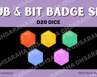 Twitch Sub Badges / Bit Badges / D20 Dice Collection / Fantasy / D&D / Streamer / Dice / DnD