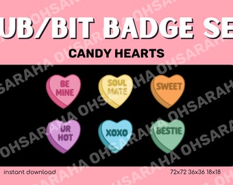 Candy Heart Twitch Badges / Sweetheart Candy Badges / Heart Sub Bit Badges Twitch / Valentines Badges