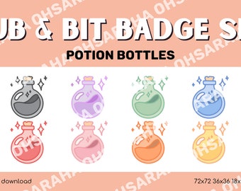 Twitch Sub Badges / Bit Badges / Pastel Potion Bottle Collection / Fantasy / D&D / Streamer / Magic