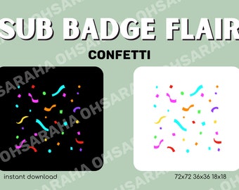 Twitch Sub Badge Flair - Cute Confetti / Kawaii / Streamer / Rainbow