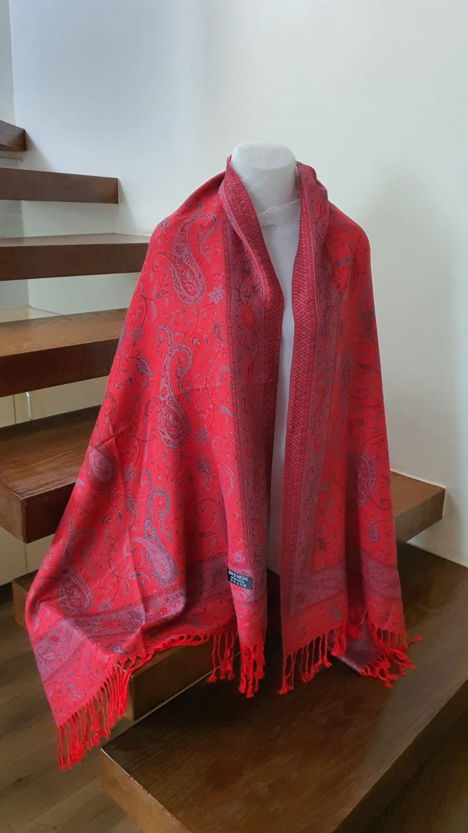 Blood red Pashmina silk and cashmere shawl/scarf women and Etsy