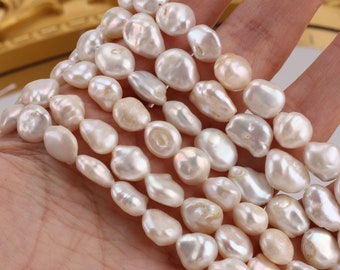 8-10 × 9-12 mm Perles de culture d'eau douce, Perles naturelles blanches, DIY de Noël, Perles de forme irrégulière, Perles en vrac-16 pouces-37 pièces-ZS003