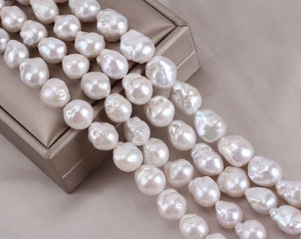 11-12X13-15MM High Luster Baroque Pearls,Natural White Pearls,High Quality Freshwater Cultured Pearl,Wedding Pearl-16inches-31pcs-YHZ002-15