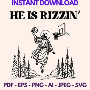 Il est Rizzin' SVG, SVG drôle de Jésus, il s'est levé, Pâques chrétienne, cadeau de Pâques, Jésus basket-ball Pâques, clipart de Pâques, SVG de Pâques