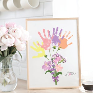Impresión personalizada del arte del Día de las Madres Huella de la mano Amor Ramo de flores Mamá Madre Regalo significativo para su DIY Craft Kid Niños Niño Impresión de la mano
