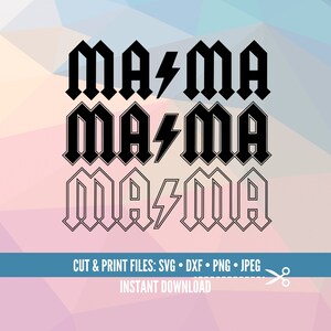 May include: Black and white graphic design with the text "MA/MA MA/MA MA/MA" in a bold, gothic font. The text is layered with the top layer being the boldest and the bottom layer being the lightest. The text is on a pink and blue background.