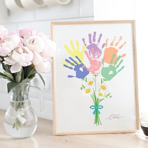 Handabdruck-Kunst, Blume, Muttertag, Kunstdruck, Handabdruck, Liebe, Blumenstrauß, Mutter, Mutter, bedeutungsvolles Geschenk für Sie, DIY-Bastelarbeiten, Kinder, Kinder, Kleinkinder