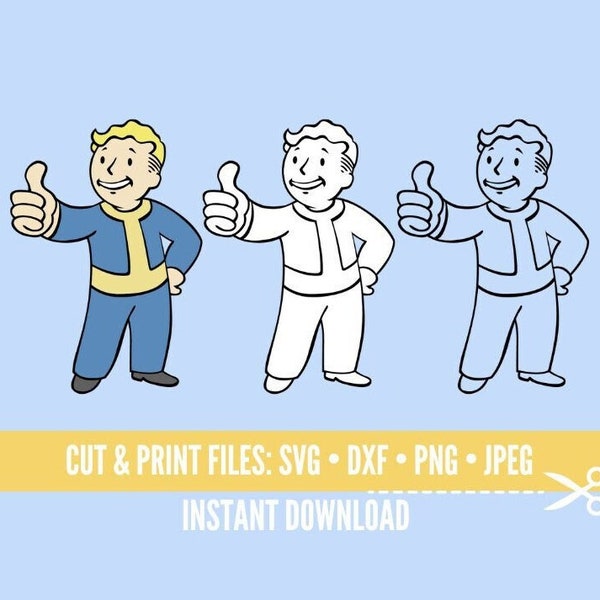 Fallout SVG, Vault Boy Digital File, Vault Boy Cut file, Fallout graphics, Pip boy, fallout clip art, vault boy clip art cut file