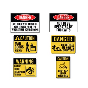Warning Stickers, Danger Stickers, Funny, decals, non-compliance, OSHA, safety stickers, WSIB, accident, workers