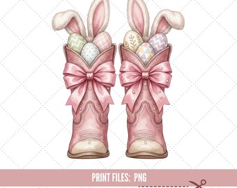 Cowboy Bunny Easter, Western Easter, Girly Cow Girl, Cowboy boots, bunny bows