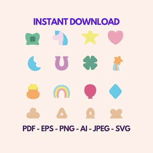 Lucky Charms, PNG SVG pdf, Digital Download, Cricut, Silhouette, DIY projects, party decor, St. Patricks Day, St. Pattys, Clover svg, charms