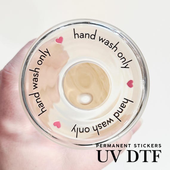 Hand Wash Only UV DTF Stickers for Libbey Glass Cup Care Glasses by the sheet - No Heat Needed - Ready to Ship Libby Glass Can Stickers