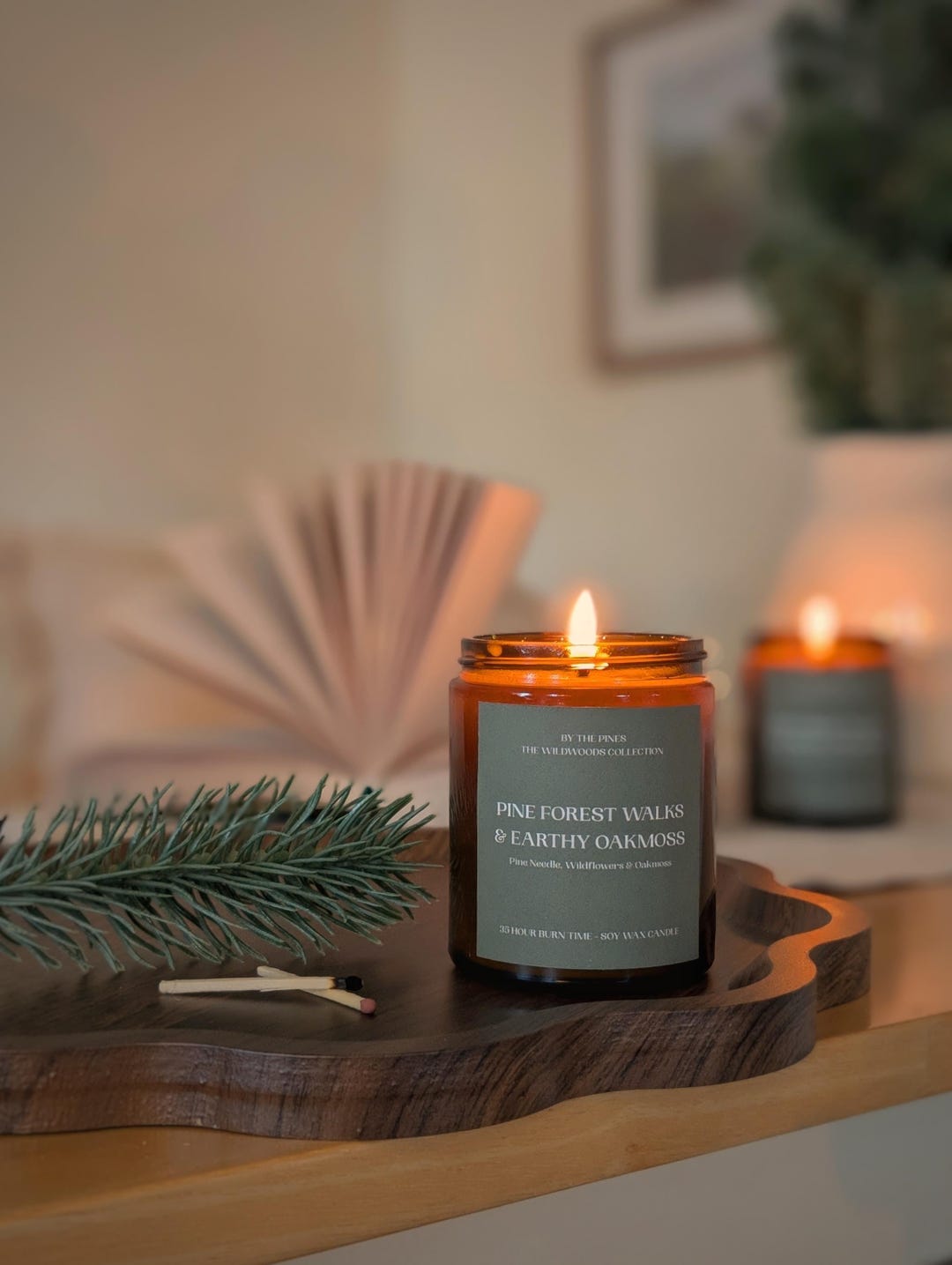 Pine Forest Walks and Earthy Oakmoss Candle | Vegan Soy Pine - Wood Scent | Cashmere & Pine Forest Candle | Woodland Scented Candle