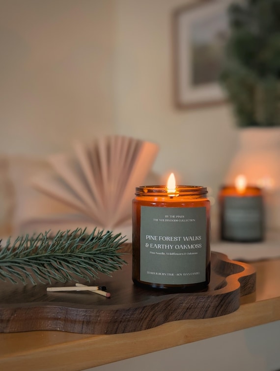 Pine Forest Walks and Earthy Oakmoss Candle | Vegan Soy Pine - Wood Scent | Cashmere & Pine Forest Candle | Woodland Scented Candle
