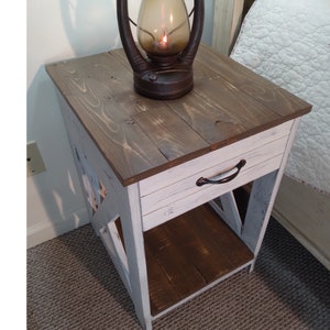 Rustic Bedside Table - Farmhouse End Table - Distressed Nightstand with Drawer