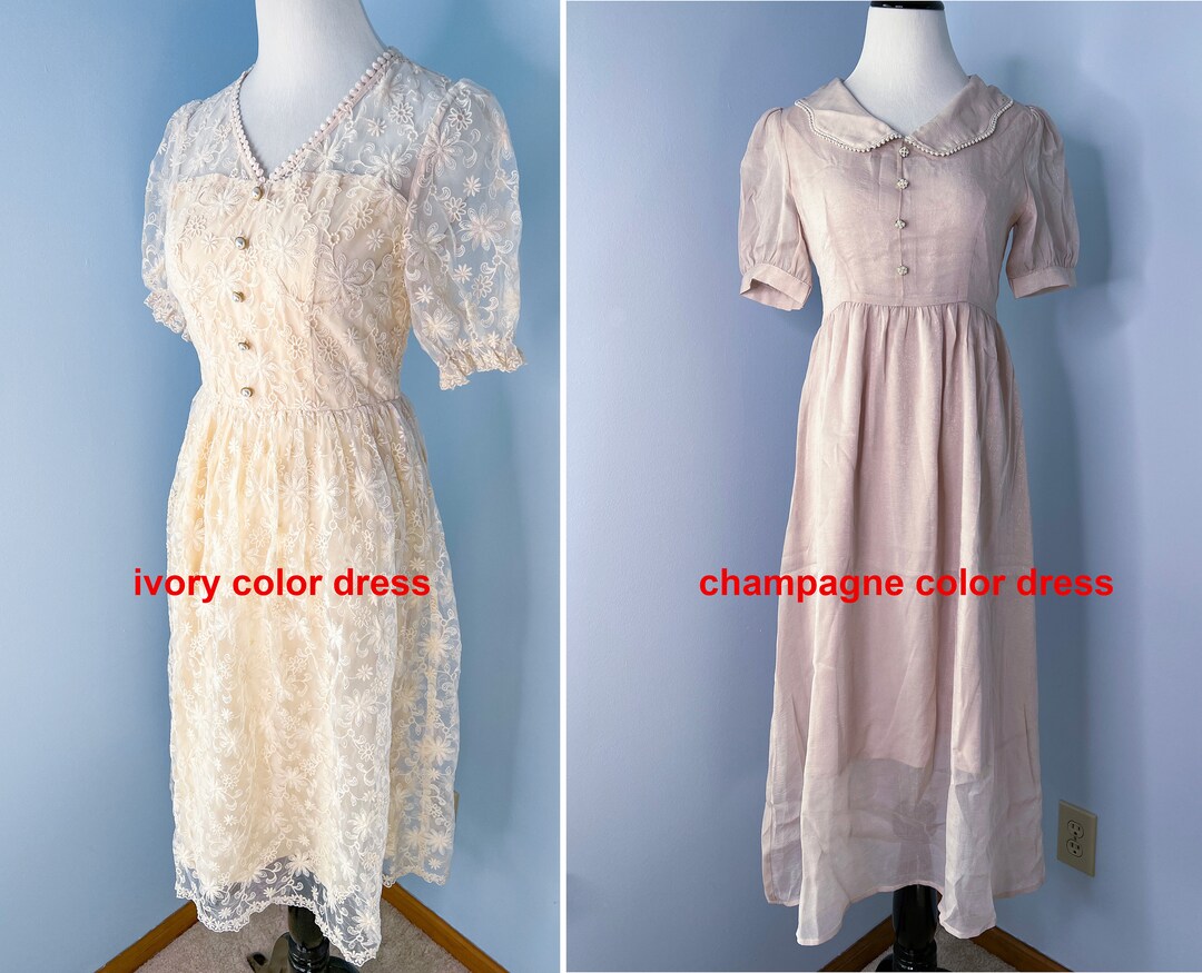 Vintage Dreamy Princess Dress, Ivory and Champagne Color Dresses