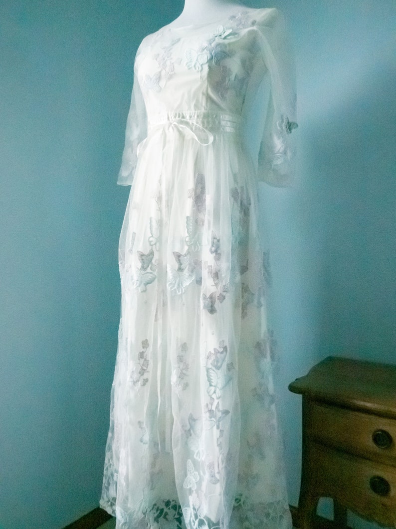 Vintage white dress, butterfly dress, dreamy flower butterfly dress image 8