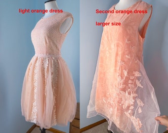 Vintage orange lace cocktail dress, layer with lace overlay, special occasion dress, dreamy Bridesmaid/Prom Dresses